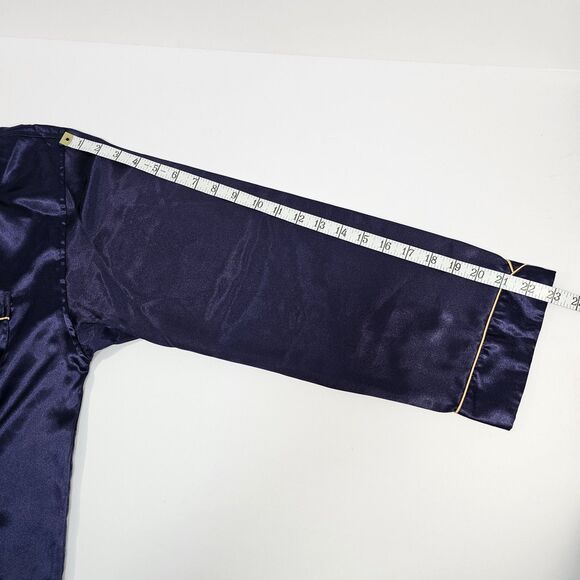 Vintage 90s Victoria’s Secret Satin Robe & Pajama Top Set Size XL Blue & Gold - Picture 7 of 7
